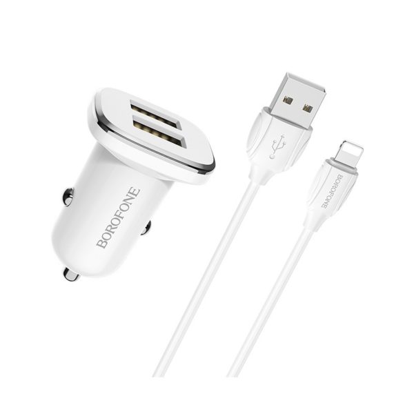 Borofone Autós Töltő Lightning 2xUSB 2.4A BZ12 